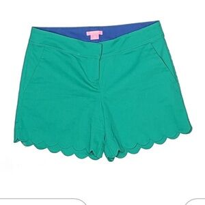 Isaac Mizrahi Green Scallop-Hem High Waist Shorts size 10 EUC